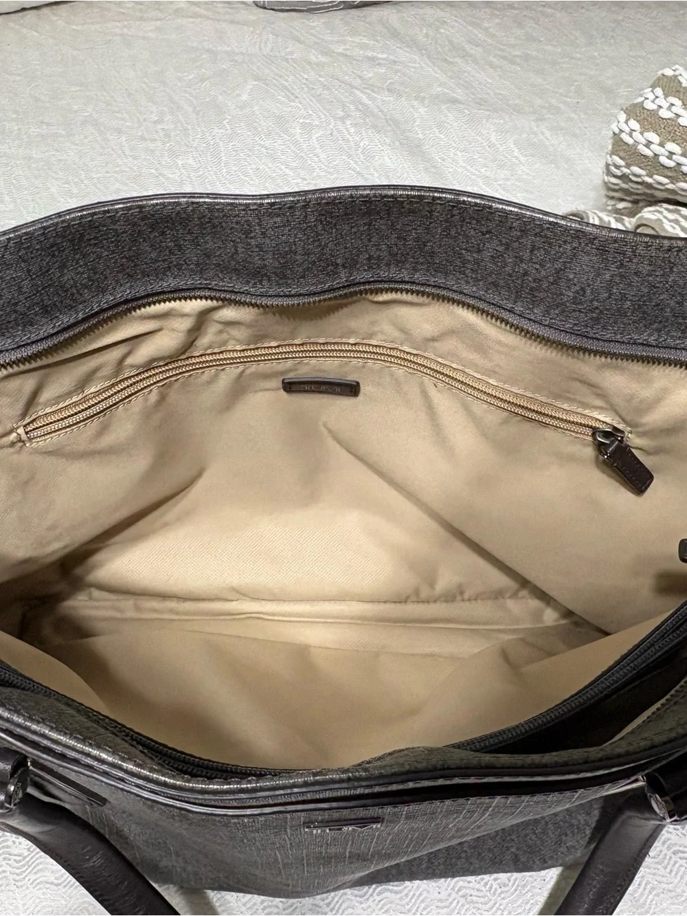 TUMI Sinclair Viera Classic Gray Tote Bag with Dark Brown Handles - Tote Bag